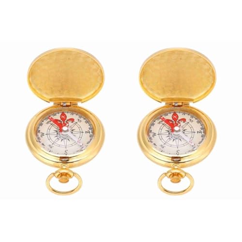2 Pcs Golden Antique Navigation Compass Keychain – Water Proof Flip-Open Pocket Compass for Outdoor Camping & Hiking miniatura 1