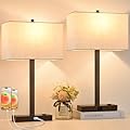 21" Touch Bedside lamps with 2 USB & AC Outlets, 3-Way Dimmable Bedside Table Lamps Set of 2 for Bedroom Living Room Office Reading, White Shade Lamps for Night Stands, 2700K LED Bulbs Included