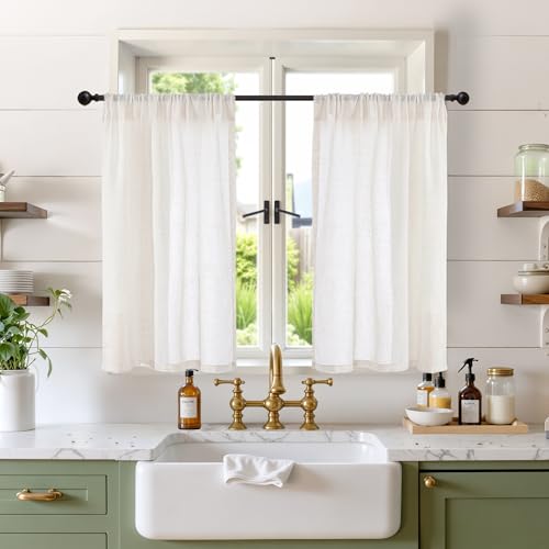 Image of BGment Linen Curtains 36 Inch Length for Small Window Over Sink | Half Drapes Natural Semi Sheer Treatments with Rod Pocket for Kitchen Bathroom Decor, 2 Panels Set, 30 X 36 Inch