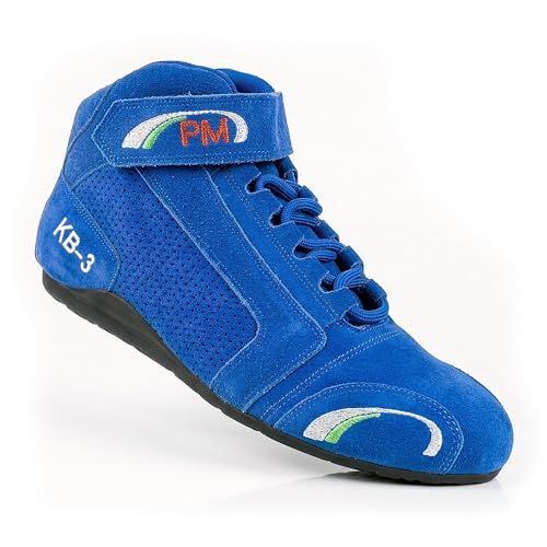 Image of Folkon Karting Boots Genuine Suede Leather Go Karting Racing Shoes Adults Kids High Grip Motorsport Karting Shoes Footwear (Blue, 7, UK Footwear Size System, Adult, Men, Numeric, Medium, 7)