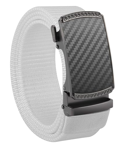 Image of CHAOREN 1 3 /8 inch Nylon Ratchet Belts for Men - White Adjustable Casual Work Belt with Slide Buckle - Trim to Fit