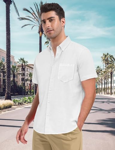 Mens Linen Shirt, Casual Button Up Down Shirts for Men, Beach Short Sleeve Essential Business Top for Summer4