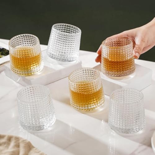 Image of Spinning Whiskey Glass with Hemispherical Base - Set of 2, 170ml Elegant Crystal Barware Gift (2, Rotating Dot)