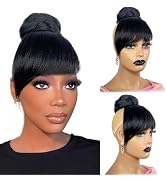 VAVANGA BUN & BANG SET 2PCS - Quick Small Size Chignon Bun with Swoop Side Bangs Clip-in Syntheti...
