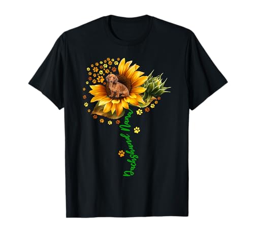 Dackel Nana Happy Mother's Day Sonnenblume Floral Dog Paw T-Shirt