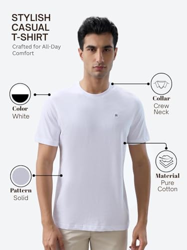 Image of Raymond Men Regular Fit Solid Pattern Pure Cotton Crew Neck Half Sleeve Casual T-Shirt