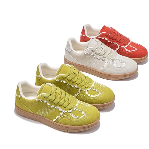 Teyiwow Women's Retro Suede Fashion Sneakers - Low Top Casual Lace-Up Walking Shoes with Unique Scalloped Trim for Everyday Wear(7, Off White) by Teyiwow - Used condition - Image 6
