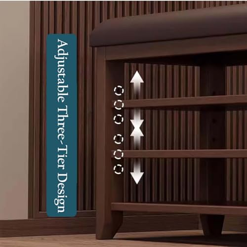 Banc à chaussures meuble de rangement en bois massif avec étagère basse - 5
