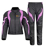 YiLianDa Damen Motorradkombi 2-teiliges Set Mit Protektoren Motorradhose & Motorradjake Wasserdicht Reflektierend Wärme Textil Motorradbekleidung Cross Moto Schutz Jacke und Hose (Violett, M)
