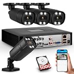 8 Channel Security CCTV Camera System with Human Detection, Security Camera Home Surveillance System H.265+ DVR with 500G Hard Drive and 4x 1080P Home Security Cameras, Mobile APP & PC Remote