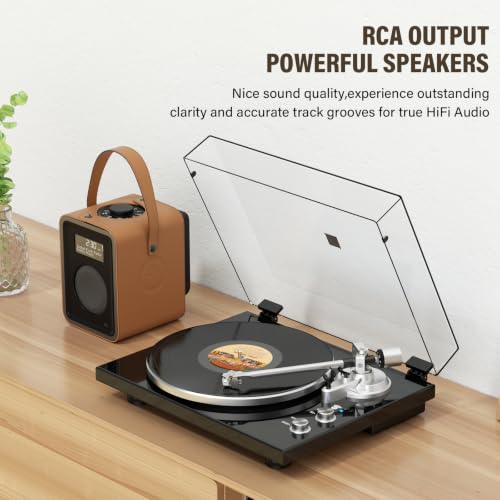 Image of Belt Drive Turntable for Vinyl Record Player and Bluetooth Output Control | No Built-in Speakers,Magnetic Cartridge,Built-in Phono Preamp,USB Digital Output,33 /45 RPM,High-Gloss Wood Design