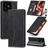 Jasonyu Handyhülle für Realme GT 7 Hülle Leder Flip Klappbare Stoßfeste Magnetische Premium PU Leder Standfunktion Kartenfächern Schutzhülle Klapphülle,Schwarz