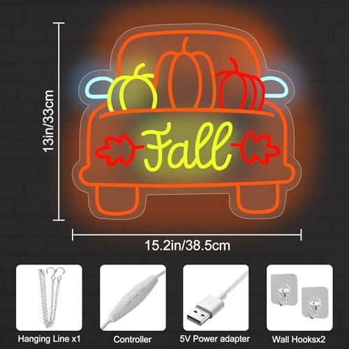 Image of Thanksgiving Pumpkin Carriage Led Neon Sign, Fall Truck LED Light, Fall Thanksgiving Decor LED Neon Light Pumpkin Truck Neon Sign Autumn Home Farmhouse Decor,15.2 inchx13 inch