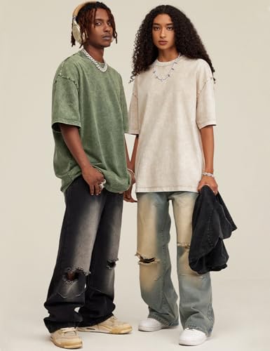 Image of Arssm Men Oversized T Shirts Vintage Tee Loose Fit Short Sleeve Casual Streetwear Baggy Washed Unisex Tops