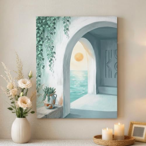 Cuadro de paisaje natural de arco sol en lienzo decorativo abstracto azul para salon