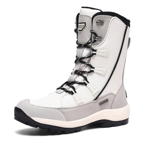 ROCKMARK Women's Waterproof and Non-Slip Snow Boots Mid Calf Warm Winter Outdoor Footwear for Walking Mountaineering Cycling Boots(6.5, White)