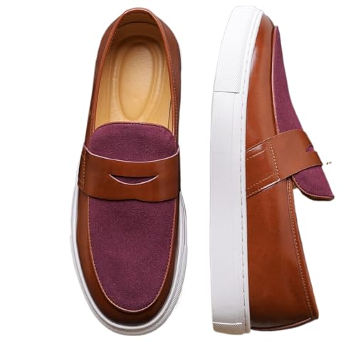 Men's Suede & Patent Leather Loafers - Lightweight Casual Sneakers with Sport Rubber Sole for Business, Office & Travel