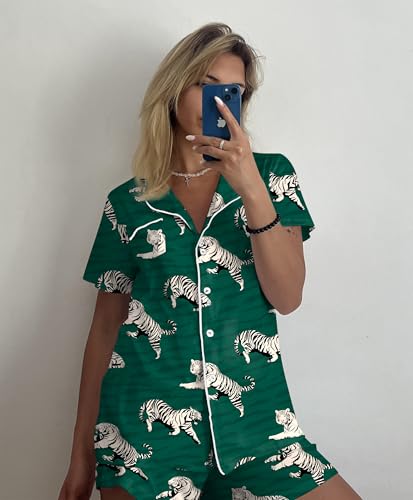 Image of Ekouaer Pajamas Set for Women Short Sleeve Sleepwear Button Down Pjs Soft 2 Piece Lounge Sets XS-XXXL