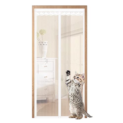 Mosquitera Puerta Magnetica, XINGXISHI Corredera Cortina Mosquitera para Puertas, Autocebante 18 Magnética Automático Antimosquitos, 4 cm más ancho en la parte superior - Blanco 70x200cm Cover