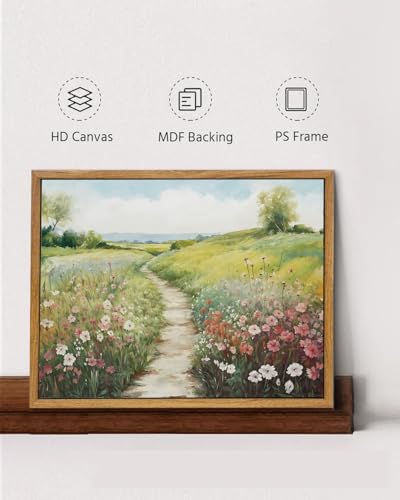 Image of KISSFOX Framed Wall Art Vintage Wall Decor Wildflower Canvas Art Landscape Pictures Floral Paintings Spring Countryside Artwork Farmhouse Prints For Bedroom Kitchen Living Room
