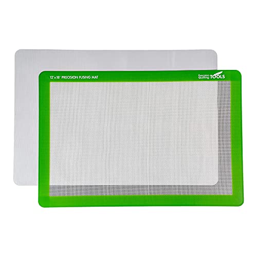 Precision Fusing Mat (12" x 18") Includes No-Slip/Nonstick mat with See-Through Design for Appliqué Creation, and Teflon Coated Pressing Sheet - Applique Pressing Sheet