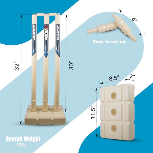 Image of Whackk Complete Cricket Set, Cricket Kit Combo, l Cricket Bat (30'' x 3.9'') with 3 Stumps Wicket Set and 1 Tennis Ball,Size-5 Bat
