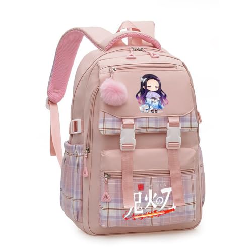 ZJYJING Anime Backpack for Girls - Cute Kids Schoolbag - Casual Daypack Bookbag for Teen Girls (Pink)