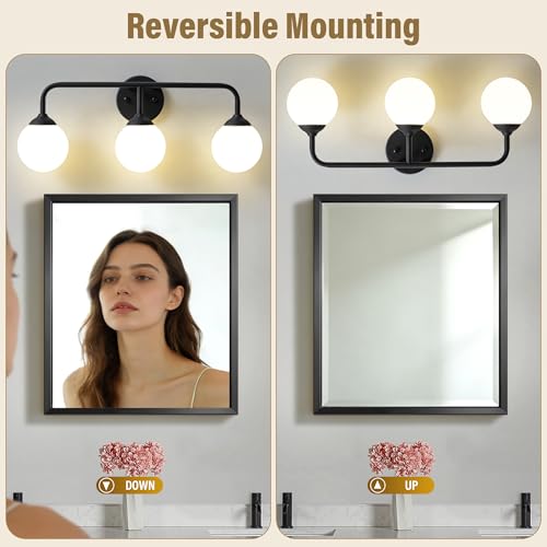 Image of Bathroom Light Fixtures - 3 Light Brushed Brass Vanity Light Over Mirror for Bathroom Mirror Living Room Bedroom, Black Bathroom Wall Sconce with Frosted Glass Shade, 3 G9 Bulbs Included