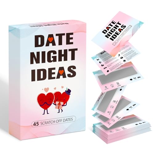 BleSky 45 Date Night Ideas Scratch Off Cards for Couple Games Romantic Couple Gifts for Him Her Valentines Day Gifts Christmas Stocking Stuffers White Elephant
