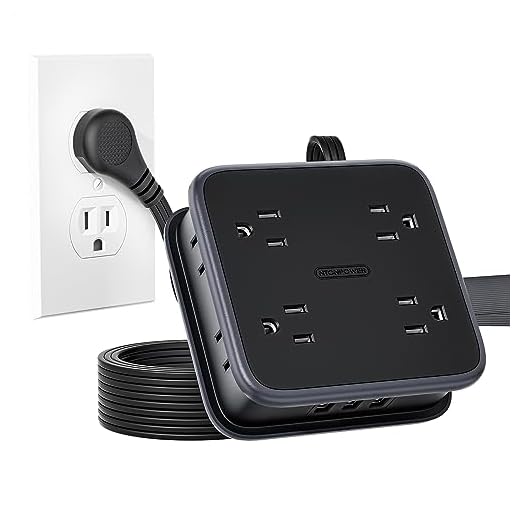 10FT Extension Cord, Flat Extension Cord with 8 Widely Outlets 3 USB Ports, Flat Plug Power Strip, 3-Sided Outlet Extender, Wall Mounted Extension Cord with Multiple Outlets for Home Office Dorm Room