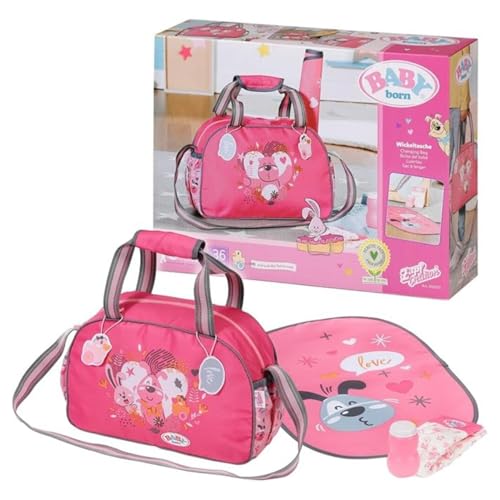 BABY Born Wickeltasche - Puppenwickeltasche in Rosa/Grau - Hochwertiges Puppenzubehör inkl. Wickelunterlage Windel & Puderdose - Geeignet für Kinder ab 3 Jahren