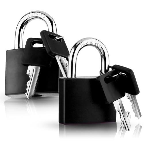 Andibro 2 Pcs Aluminum Padlocks with Keys, Anti-Rust Solid Keyed Locks Heavy Duty Weatherproof Lock Locker Padlocks Small Outdoor Pad Lock for School Gym Locker Fence Gate Garage Shed(Black)