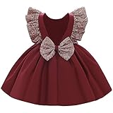 Baby Mädchen Kleid Kinder Prinzessin Partykleid Pailletten Schleife Formal Abendkleid Rückenfrei Hochzeitskleid Brautjungfer Festkleid Erster Geburtstagskleid Taufkleid 1# Dunkelrot 3-4 Jahre