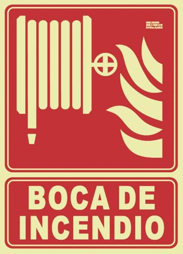 IberNorma FPB108 Señal BIE Boca de incendio Manguera 21x30cm Clase B D≤10m PVC Luminiscente Homologada nueva UNE 23034:2023 y RIPCI (Clase B)