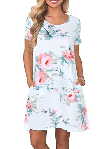 Masrin Sommerkleid für Damen Sommer einfarbiges ärmelloses Strandkleid für den Urlaub Gerüschtes Patchwork-Turmkleid Lockeres Trägerkleid A-Linien Kleid(XL,Weiß)