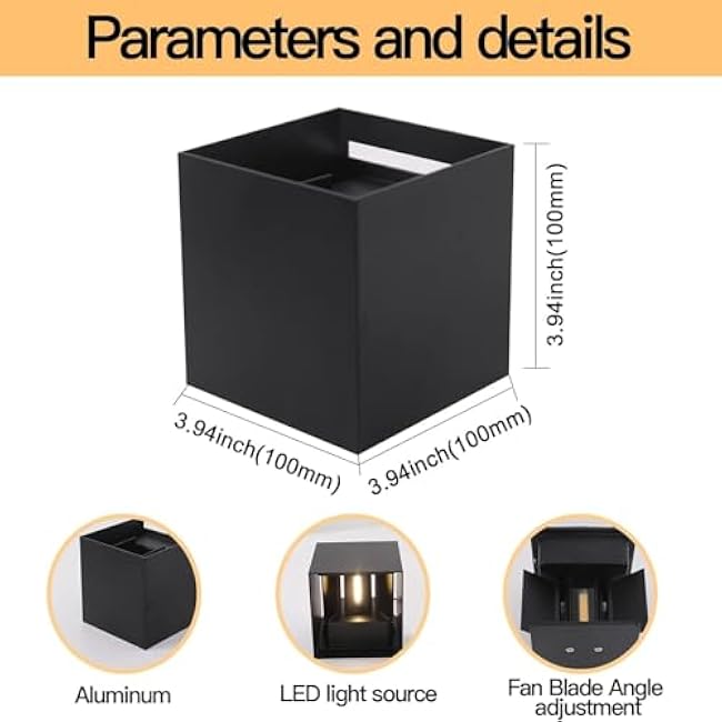 12W Outdoor Wall Lights LED Black Modern 3000K Warm Lights