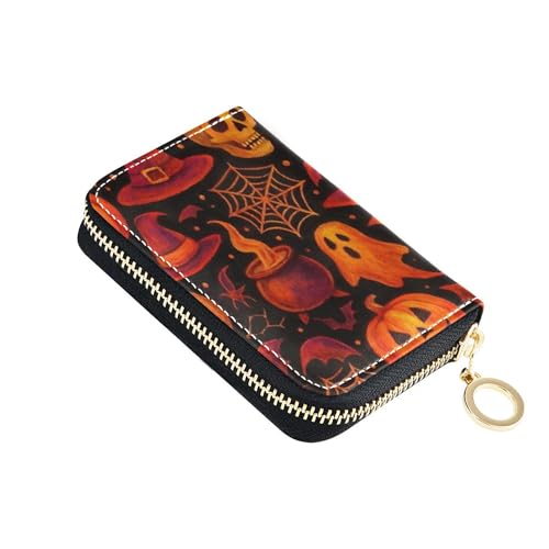 Halloween Pumpkins Black Women's Wallet Leather Cute Card Holder Wallets RFID Blocking Colored Travel Wallet with Zipper