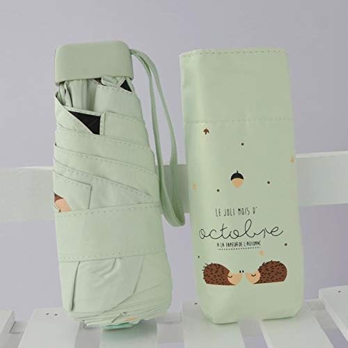 Preisvergleich Produktbild Mdsfe Cartoon Kleiner Prinz Regenschirm Regen Frauen Faltschirm weiblicher sonniger Sonnenschirm niedlichen Mini-Taschenschirm - hellgrüner Igel