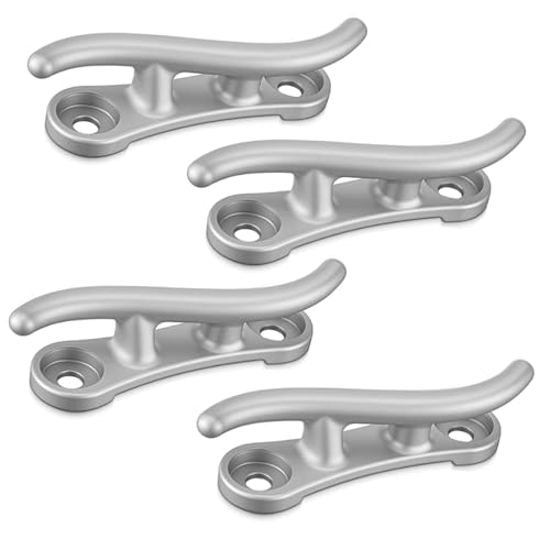 HSOKEW 10 Inch Aluminum S-Style Dock Cleat, Heavy Duty Boat Mooring Cleats with Recessed Mounting Holes, Marine Grade Corrosion Resistant S-Curve Rope Cleats for Kayaks, Jet Skis, Docks (4)