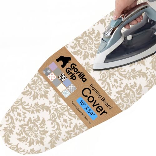 Image of GORILLA GRIP Ironing Board Cover, Silicone Coating, 400F Scorch and Stain Resistant with Thick Padding, Fits Over Standard Size Boards, Heavy Duty Hook and Loop Fastener Strap, Danmask 15x54