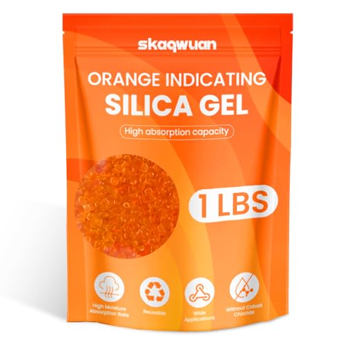 skaqwuan 1 LBS Orange Indicating Silica Gel Desiccant Beads, Industry Standard 3-5mm Reusable Desiccant, for 3D Printer Electronics Camera Jewelry Paintings