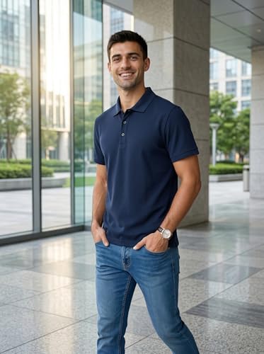 Camiseta polo para hombre de fibra refrigerante y secado rápido, corte regular, informal y para trabajo, manga corta miniatura 3