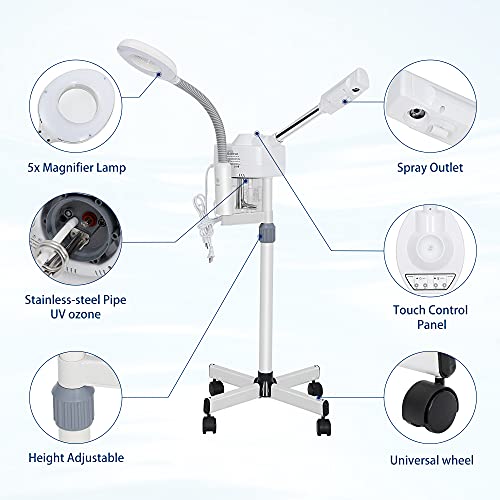 2 In 1 Facial Steamer Pro Ionic Ozone Facial Steamer On Wheels With 5X Magnifying Lamp Hot Mist Function For Salon Spa Home Beauty Equipment #TOP1