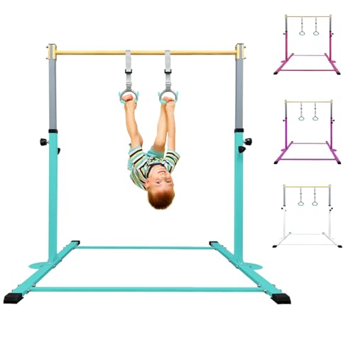 HomeSun Gymnastikstange für Kinder Robuste Kip Bar mit Ringen horizontale Turnreck für Heimtraining Höhenverstellbar 90-150cm Trainingsgerät bis 100 kg Alter 3-15 (Reck, Türkis) HomeSun Gymnastikstange für Kinder Robuste Kip Bar mit Ringen horizontale Turnreck für Heimtraining Höhenverstellbar 90-150cm Trainingsgerät bis 100 kg Alter 3-15 (Reck, Türkis)