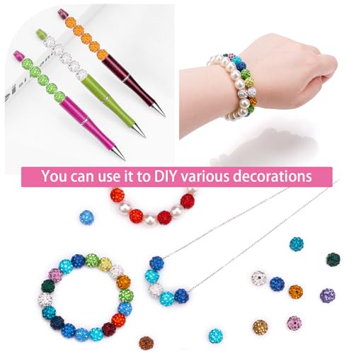 120 PCS Rhinestone Beads,Shiny Round Shamballa Disco Ball Beads Bulk, 10mm Fancy Sparkly Diamond Bead, Crystal Clay Bead for Pens, Beadable Pen Beads for Bracelet Necklace Earring Crafting…