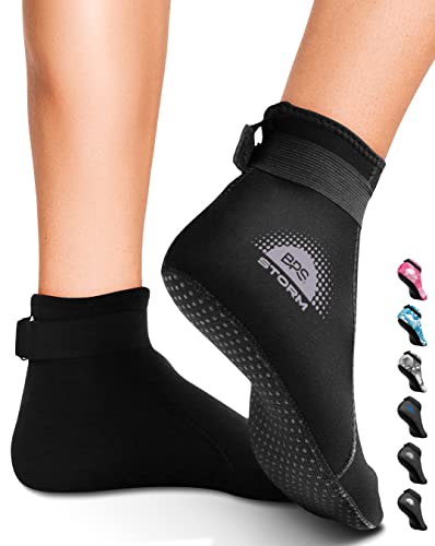 Bps 'Storm Sock' Neoprene Water Socks - With Anti-Slip Sole - Wetsuit Booties For Scuba Diving, Snorkeling, Beach Volleyball, Surfing - Low Cut Dive Socks (Black/Lilac Grey Accent, Medium) #TOP24