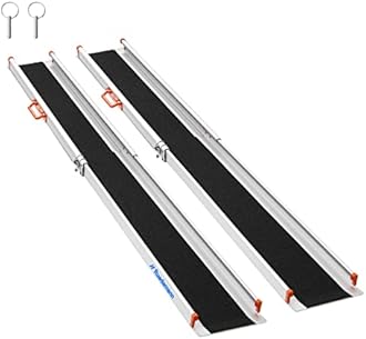 Ruedamann Portable Wheelchair Ramp, 8FT Adjustable Aluminum Ramp for Home, 600lbs Capacity,Telescoping Non-Skid Surface Wheel Chair Ramp for Home, Stairs, Steps, 2Pcs