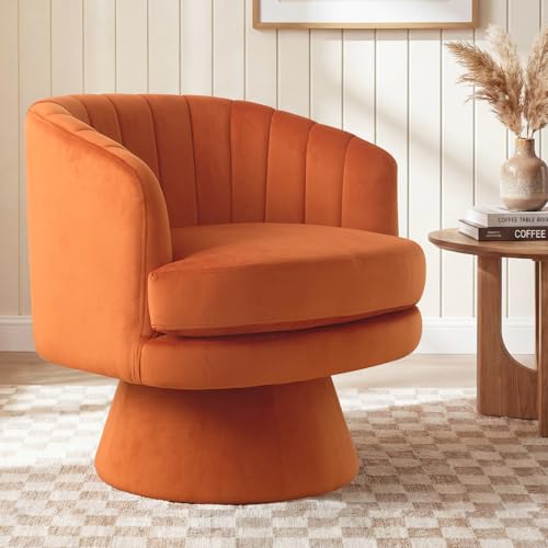 CANMOV Swivel Accent Chair with Armrest Modern 360 Degree Swivel Barrel Chair with Curve Back and Soft Cushion Comfy Velvet Round Armchair Single Sofa for Living Room Bedroom Orange
