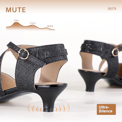 IDIFU IN2 Womens Pumps Closed Toe Low Heel Dress Shoes for Women Pointed Toe Kitten Heels Comfortable Casual Sparkly Rhinestone Wedding Bridal Formal Work Office Prom Party Strappy Ankle Strap Heels 5