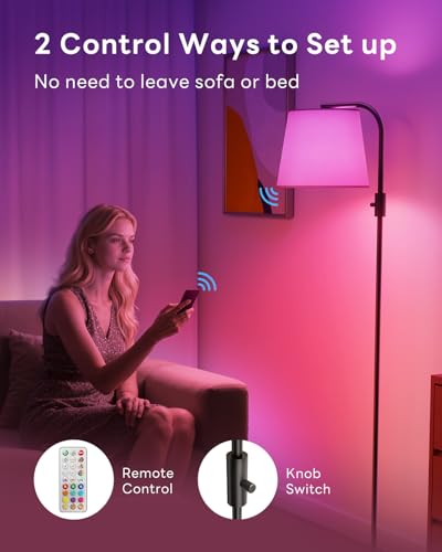 LED Floor Lamp for Living Room, Arc Dimmable Standing Reading Lamp with a 10W RGBCW Colour Changing Bulbs, Black Modern Tall Lamps with Lampshade for Bedroom Office Kid Room - Image 4
